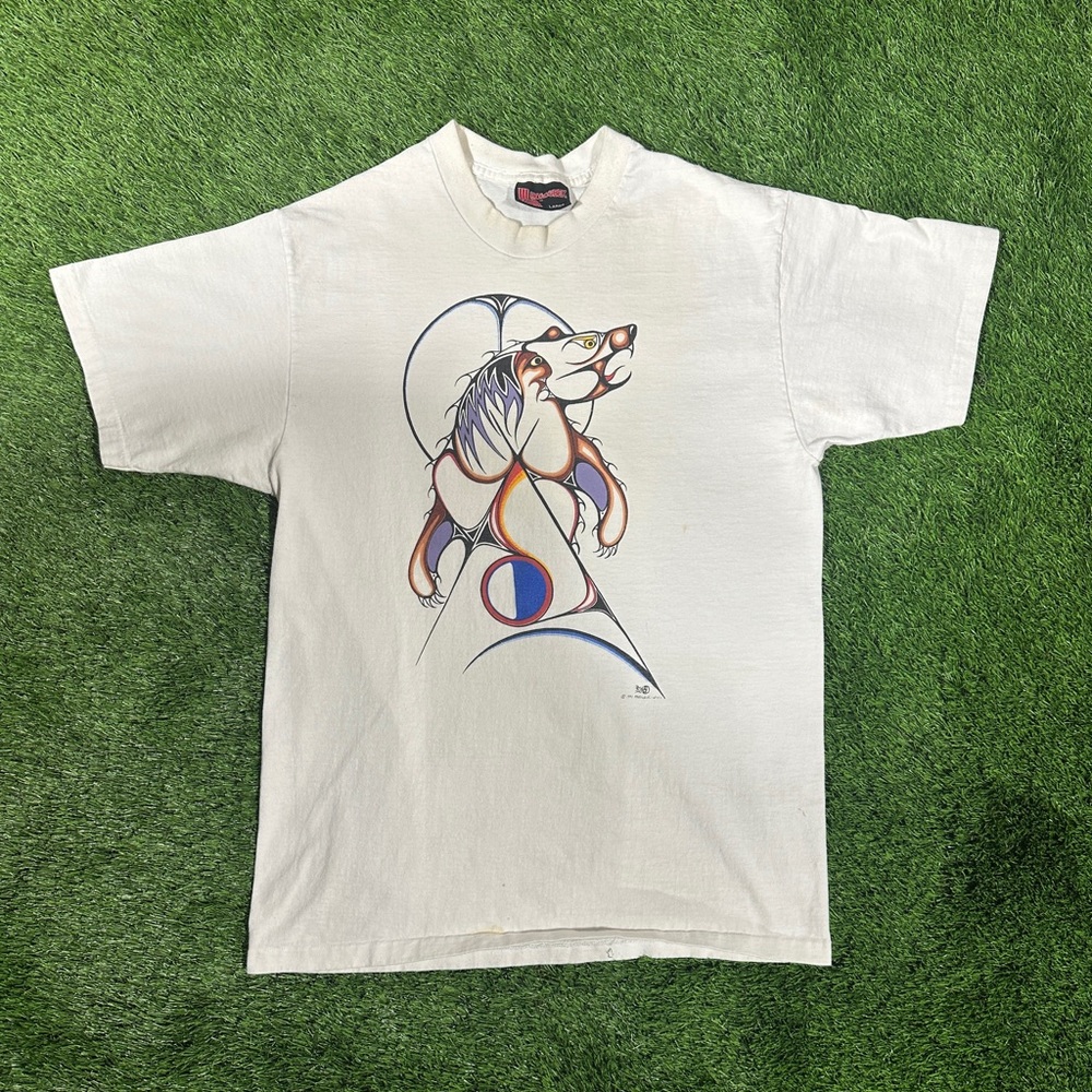 Vintage 1991 Douglas Fox Native Art Formline Wolf T-Shirt Holoubek Made USA L